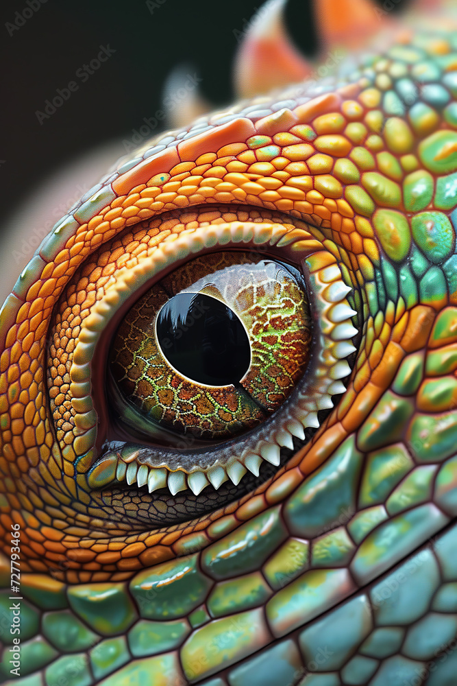 Fototapeta premium A close up of a lizard eye. Generative AI