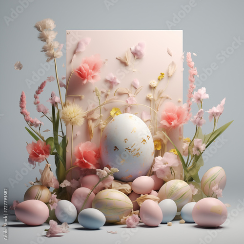 Easter Blossoms: Vibrant Eggs, Cherry Blossoms, and Rosy Notes Come Together in a Joyful Celebration of Spring's Renewal and Hope. 🌸🥚💖 #EasterJoy #SpringCelebration #RenewalAndHope photo