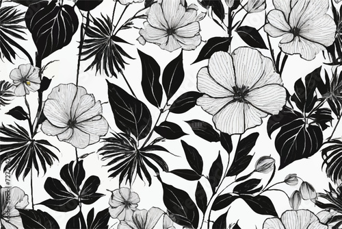 Floral background. Vector seamless background. Minimalistic abstract floral pattern. Black white. Victorian style. Vector illustration. Abstract modern floral seamless pattern. Seamless floral art.