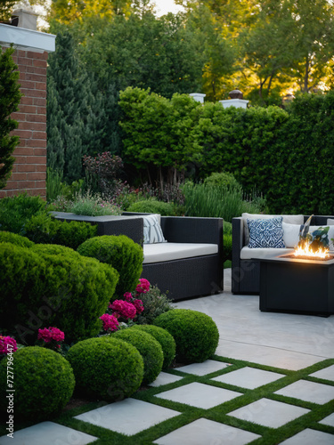 Inspiration for urban neighbourhood landscaping, Modern Urban House, wide shots of home gardens, lawns, yards, decks and spaces for outdoor entertaining, garden design, modern architecture concept