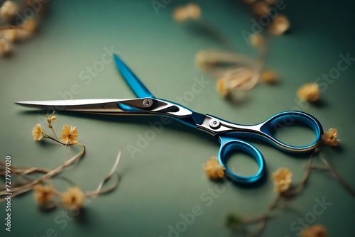 A realistic picture of a minimalistic scissors with a vibrant, playful design