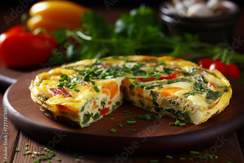 Savory Frittata Feast: A Delicious Frittata Loaded with Fresh Vegetables and Cheese, Expertly Sliced into Individual Portions for Easy Serving and Enjoyment