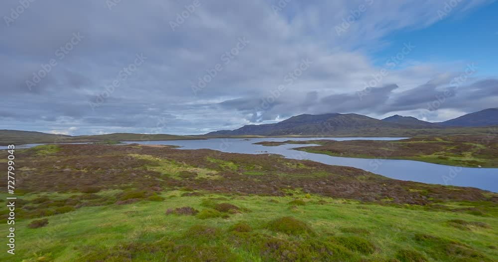 Panning left to right time lapse at Loch Druidibeag which is a freshwater loch situated on the island of South Uist, Outer Hebrides, Scotland Panning left to right time lapse at Loch Druidibeag which is a freshwater loch situated on the island of South Uist, Outer Hebrides, Scotland