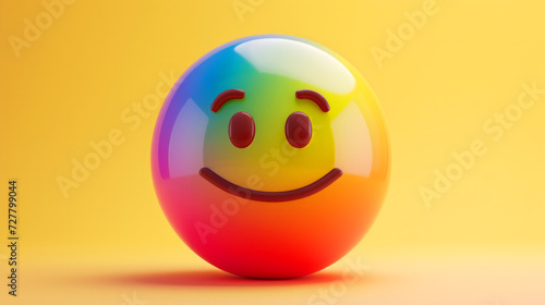 Grinning or smiling yellow rainbow emoji 3d style. Face With Rainbow. Rainbow Smile Icon. Slightly smiling face Large size of yellow emoji smile. Rainbow Shape Over colorful Background.