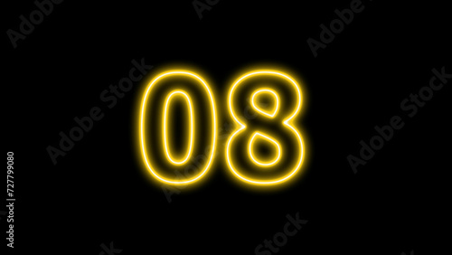 Bright neon glowing number 8.