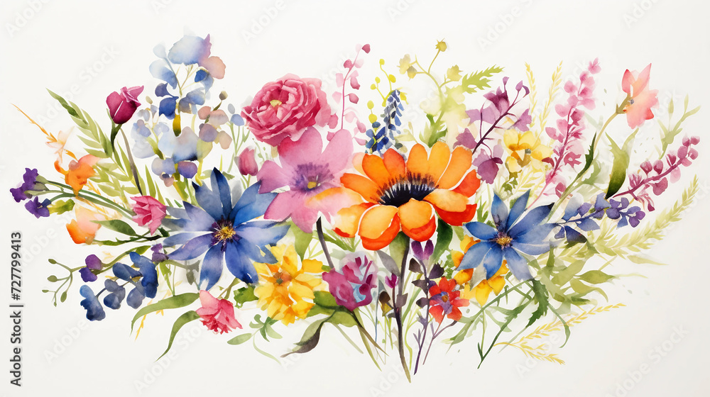 A vibrant bouquet of wildflowers Watercolor