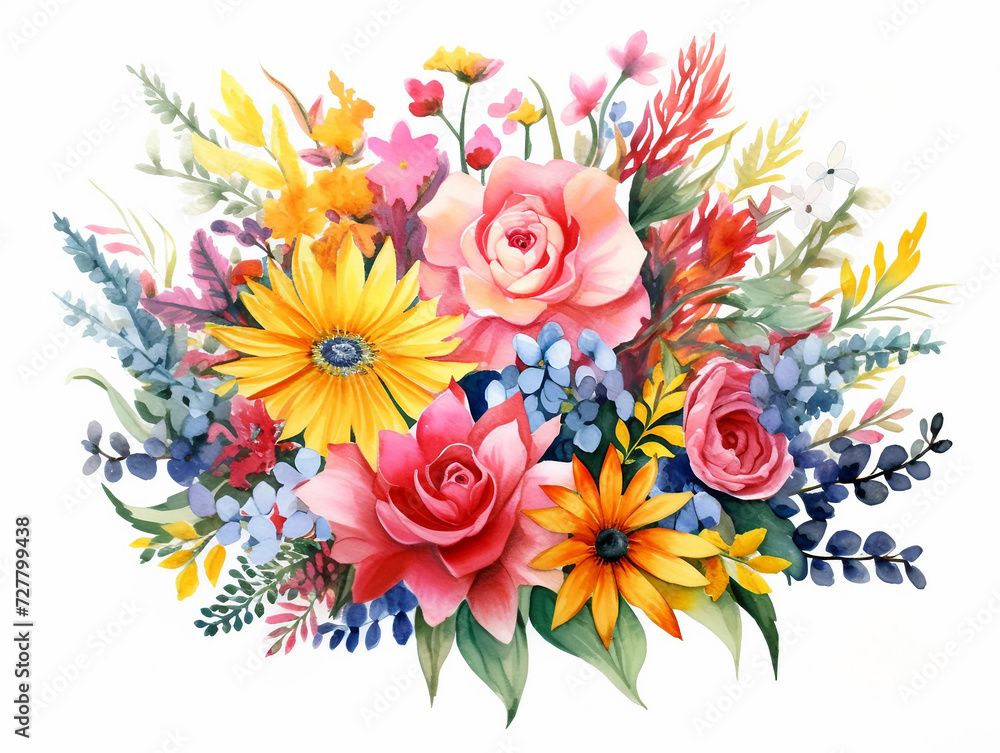 A vibrant bouquet of wildflowers Watercolor