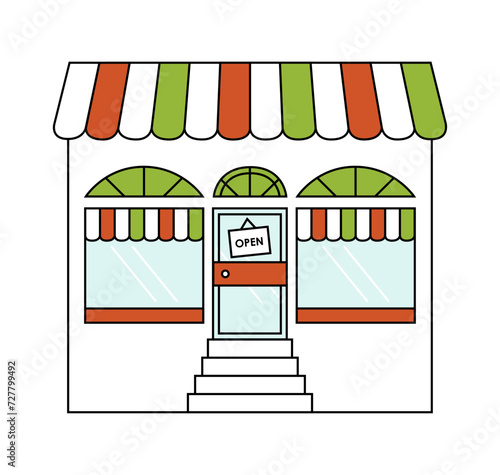Open door and display window vector illustration