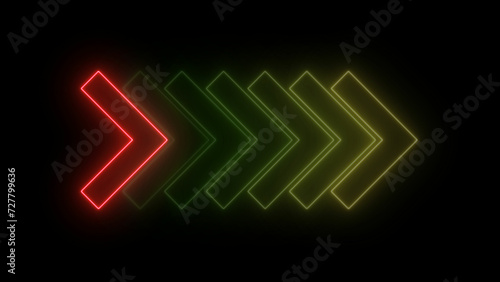 Neon arrow direction on black background, neon arrow updating sign animation.