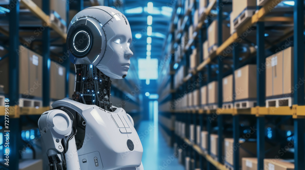 robot in a warehouse, concept image for ai assistance robot in a warehouse, concept image for ai assistance