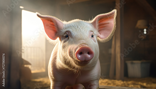 Recreation of a small cute pig in a farm photo