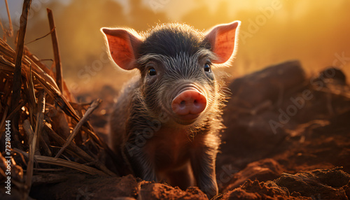 Recreation of a small cute pig in a pigsty