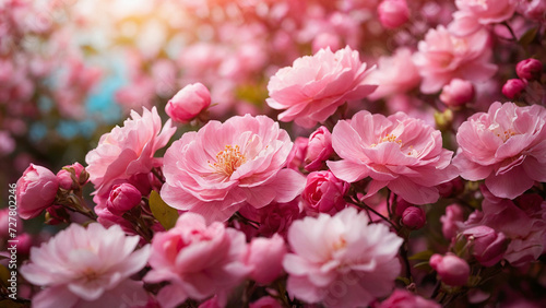 Wallpaper Mural A vibrant pink floral background with a serene garden scene where delicate blossoms sway in the breeze and creating a symphony of colors and fragrances Torontodigital.ca