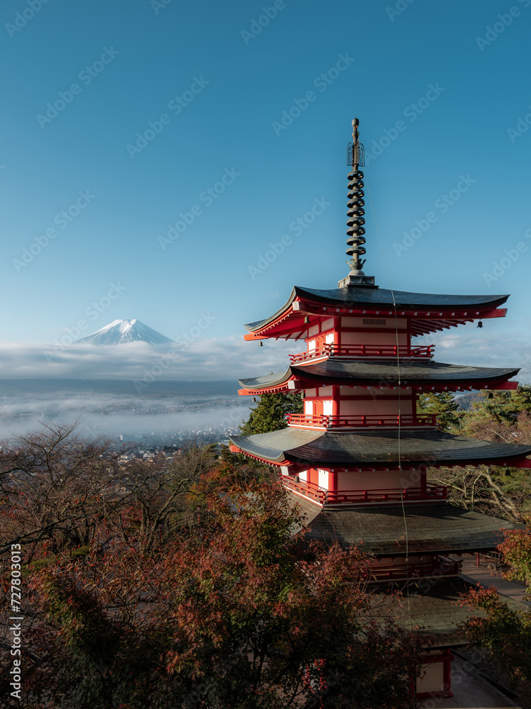 Mount Fuji with. the historic Chureito Pagoda in autumn season, Fujiyoshida, Japan. Mount Fuji with. the historic Chureito Pagoda in autumn season, Fujiyoshida, Japan.