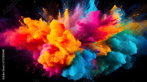 Colorful rainbow Holi paint color powder explosion.