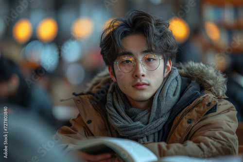A candid shot of a student engrossed in studying, capturing the authenticity of academic dedication. Concept of genuine pursuit of knowledge. Generative Ai. © Sebastian