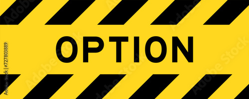 Yellow and black color with line striped label banner with word option