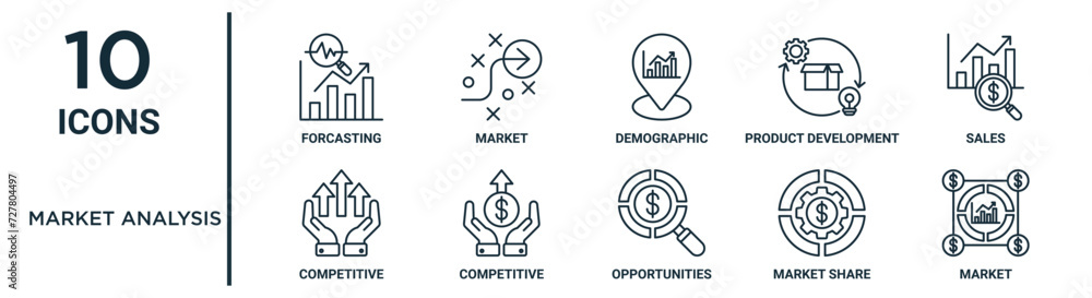 market analysis outline icon set such as thin line forcasting ...