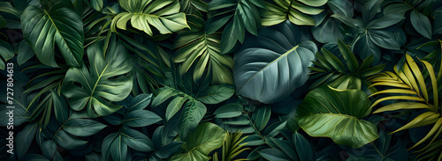 Wallpaper Mural A nature background featuring an abstract green leaf texture. The image showcases dark green tropical leaves in close-up, revealing layered textures and various elements of tropical flora. Torontodigital.ca
