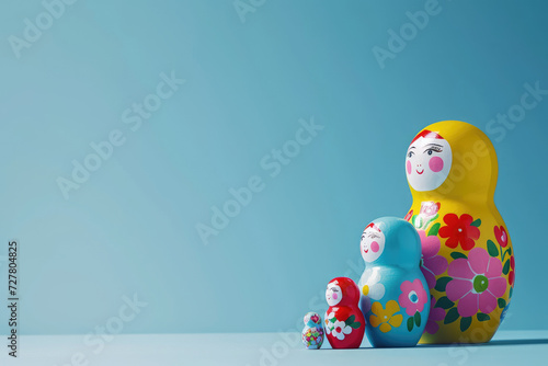 matryoshka nesting dolls isolated on blue background photo