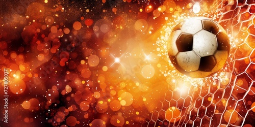 A soccer ball on the background of an abstract orange background with an imitation of a grid. place for the text photo