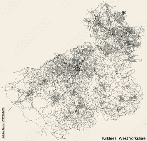 Street roads map of the METROPOLITAN BOROUGH OF KIRKLEES, WEST YORKSHIRE