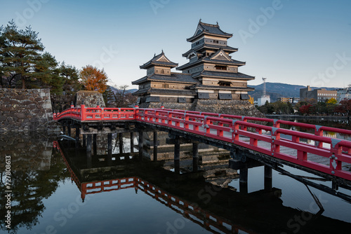 Historic landmark Matsumoto Castle during autumn season in Matsumoto city, Nagano Prefecture, Japan.