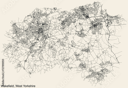 Street roads map of the METROPOLITAN BOROUGH AND CITY OF WAKEFIELD, WEST YORKSHIRE