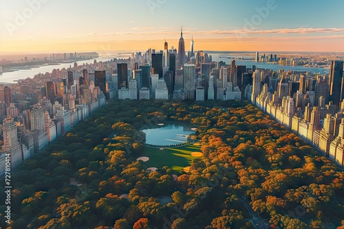 A bird eye view over Central Park with Nature, Skyscrapers Cityscape photo