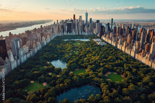 A bird eye view over Central Park with Nature, Skyscrapers Cityscape photo