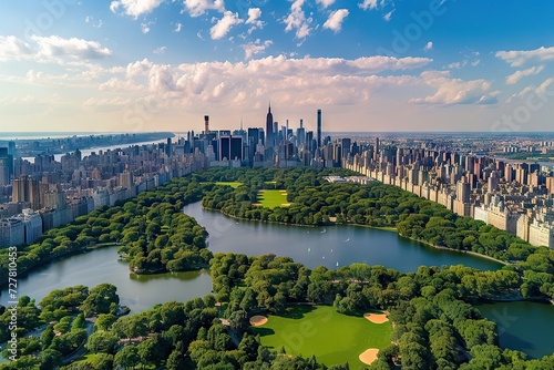 A bird eye view over Central Park with Nature, Skyscrapers Cityscape