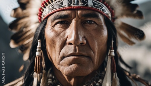 portrait of a Native American tribal chief, isolated white background 