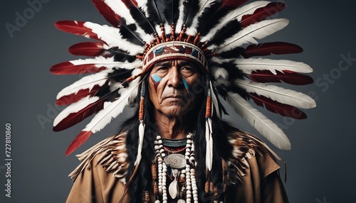 portrait of a Native American tribal chief, isolated white background
 photo