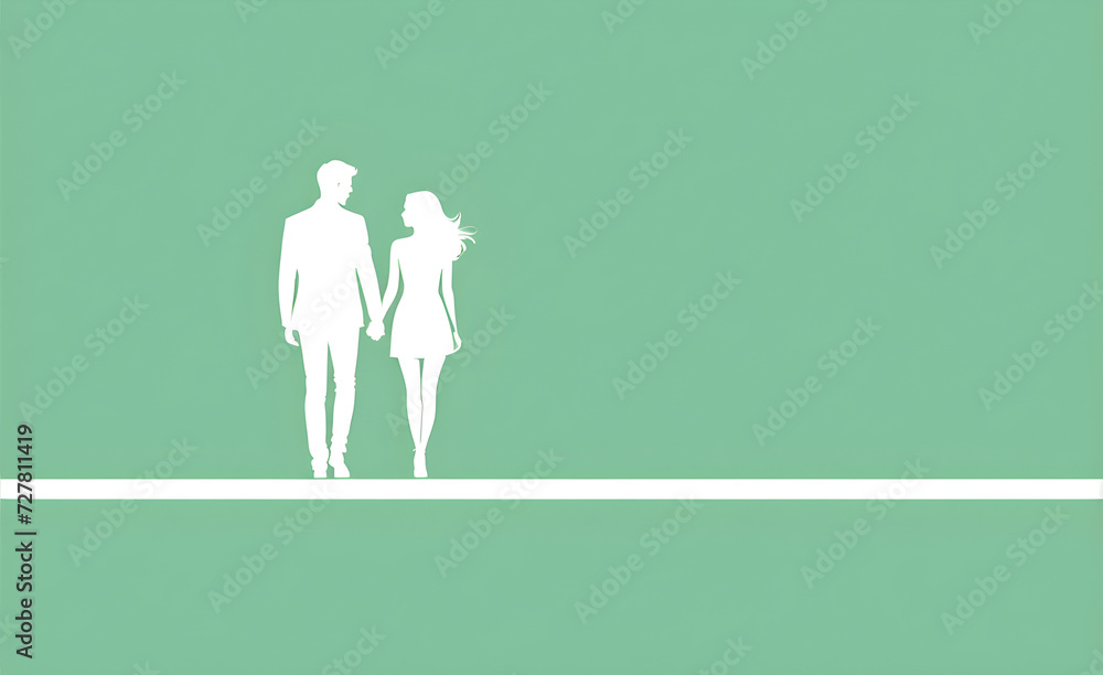 Couple white silhouette. soft green background with copy space. Generative AI Couple white silhouette. soft green background with copy space. Generative AI