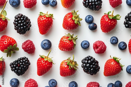Assorted Fresh Berries on White Background