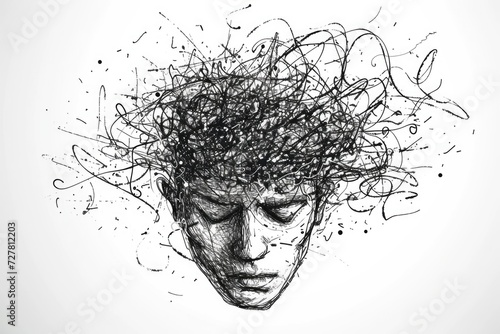 A simple drawing of a man's head with messy hair. Can be used for various design purposes photo