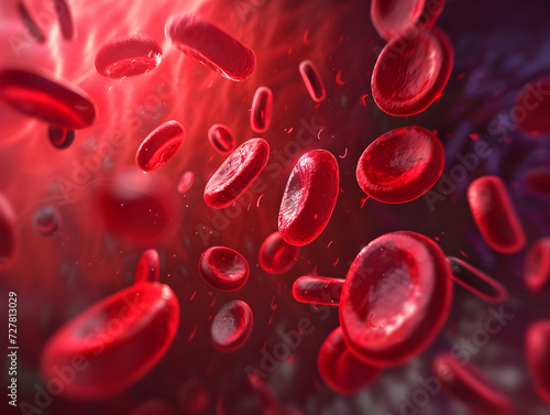 Highly Detailed Red Blood Cells Close-Up in Vessel, Realistic Erythrocytes Flow Concept - Medical Illustration for Hematology with Depth of Field, Symbolizing Life and Health