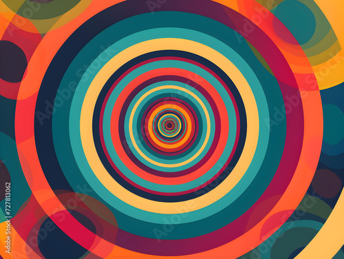 Psychedelic Retro Art Concept with Vibrant Multi-colored Concentric Circles – Hypnotic Vintage Design for 60s and 70s Nostalgia and Dynamic Movement Concept