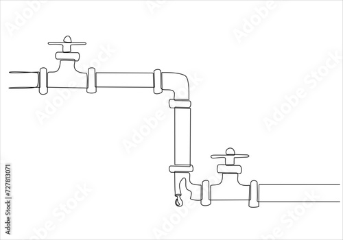 continuous line drawing of leaking water faucet with water drop vector illustration