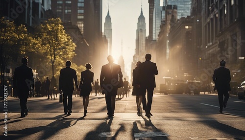 silhouette of business people walking in new york 