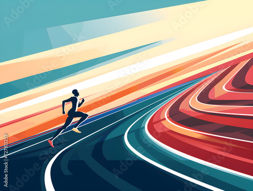 Dynamic Athlete in Action on Colorful Abstract Track - Fitness and Motion Concept with Speed and Energy at Sunrise or Sunset Hues