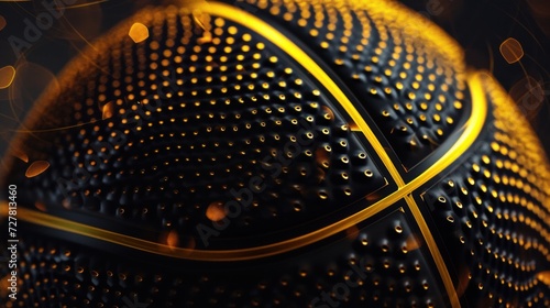 Close up texture a Black basketball with elegant gold lines. AI generated image © saifur