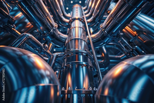 A picture of a bunch of pipes that are interconnected. Can be used to illustrate plumbing systems or industrial processes.