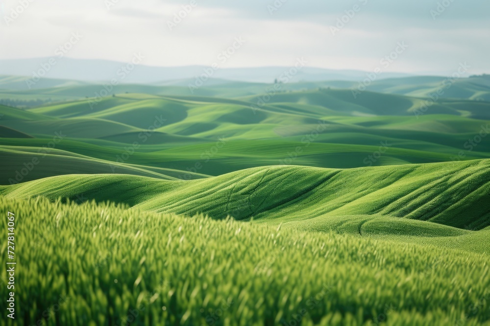 A picture of a field of green grass with hills in the background. Perfect for nature or landscape-related projects