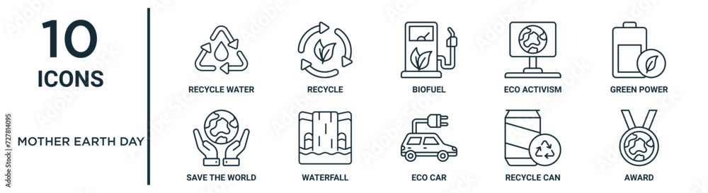 mother earth day outline icon set such as thin line recycle water ...