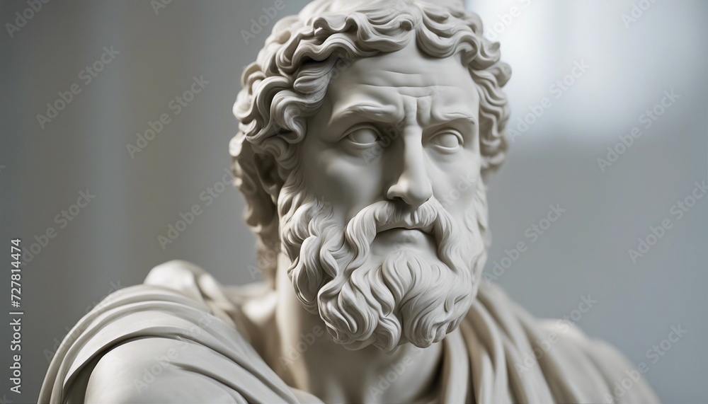 statue of a Greek philosopher in contemplation, isolated white background 