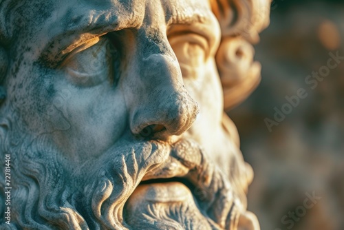 A close up shot of a statue depicting a man with a beard. Ideal for historical or artistic projects