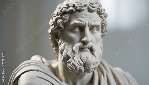 statue of a Greek philosopher in contemplation, isolated white background 