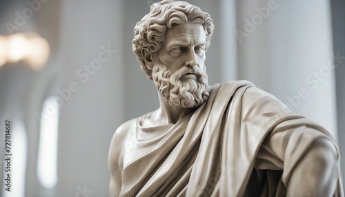 statue of a Greek philosopher in contemplation, isolated white background  © abu