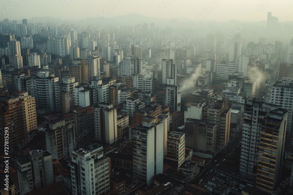 Obraz premium A captivating view of a cityscape seen from a tall building. Perfect for urban-themed projects